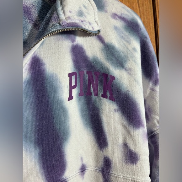 PINK Victorias Secret Tie-dye Varsity Fleece Quarter Zip Sweatshirt - Picture 4 of 6